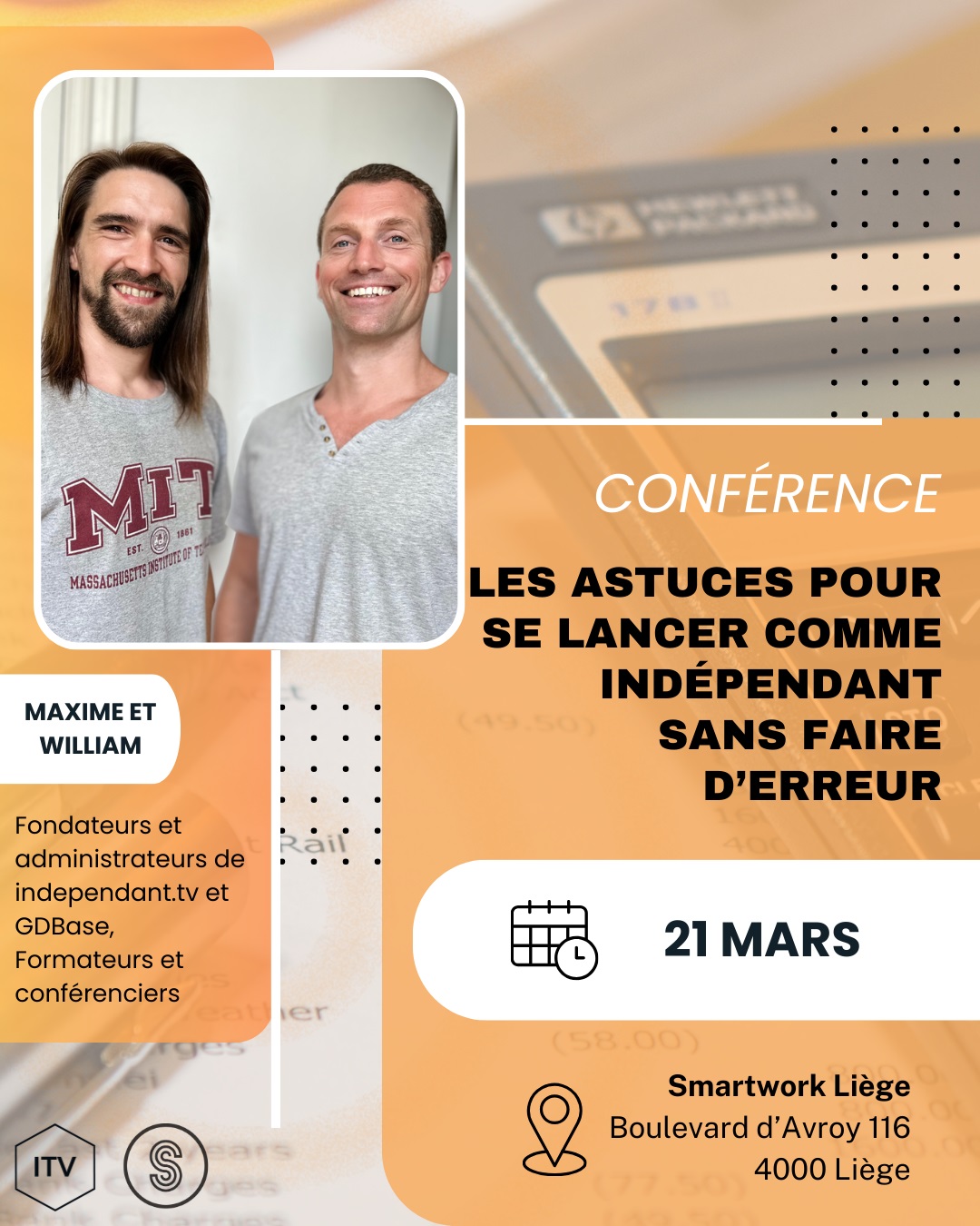 Affiche - Conférence : Les astuces pour se lancer comme indépendant sans faire d'erreurs