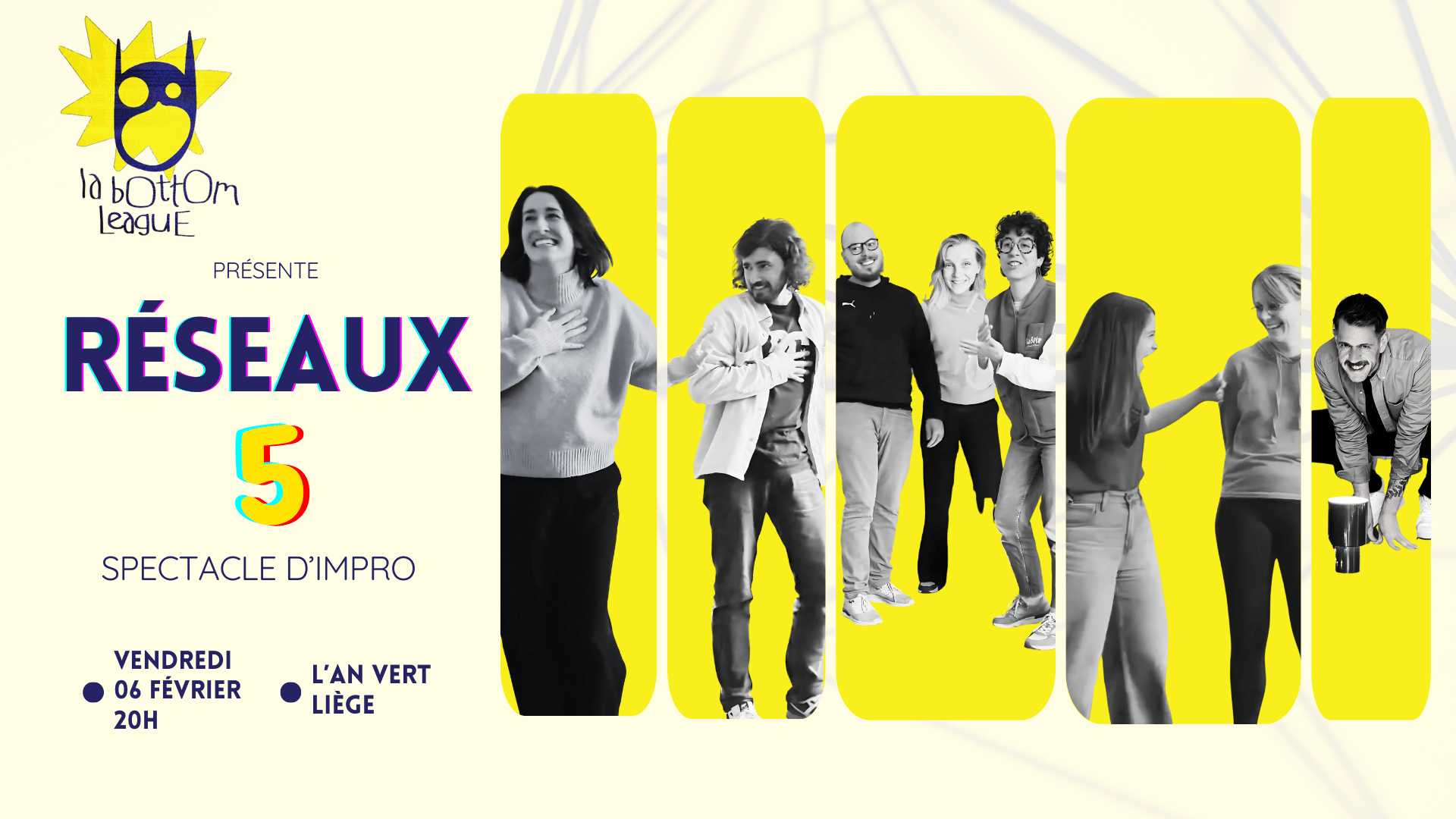 Affiche Jaune R&eacute;seaux 5 - Personnages dansant souriant