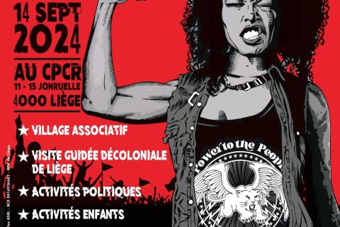 Il s'agit de la description des activités proposées lors de l'événement. Iconographiquement on y voit sur la droite une femme noire qui tend le poing.