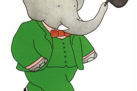 Babar tenant un chapeau