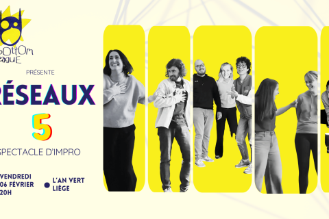Affiche Jaune R&eacute;seaux 5 - Personnages dansant souriant